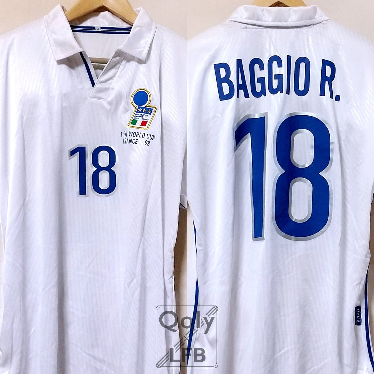 イタリア代表 1998 アウェイ半袖 Old Legend Jersey 復刻版 #18 BAGGIO